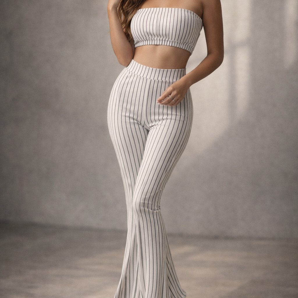Striped Flare Pant Set Strapless Two Piece